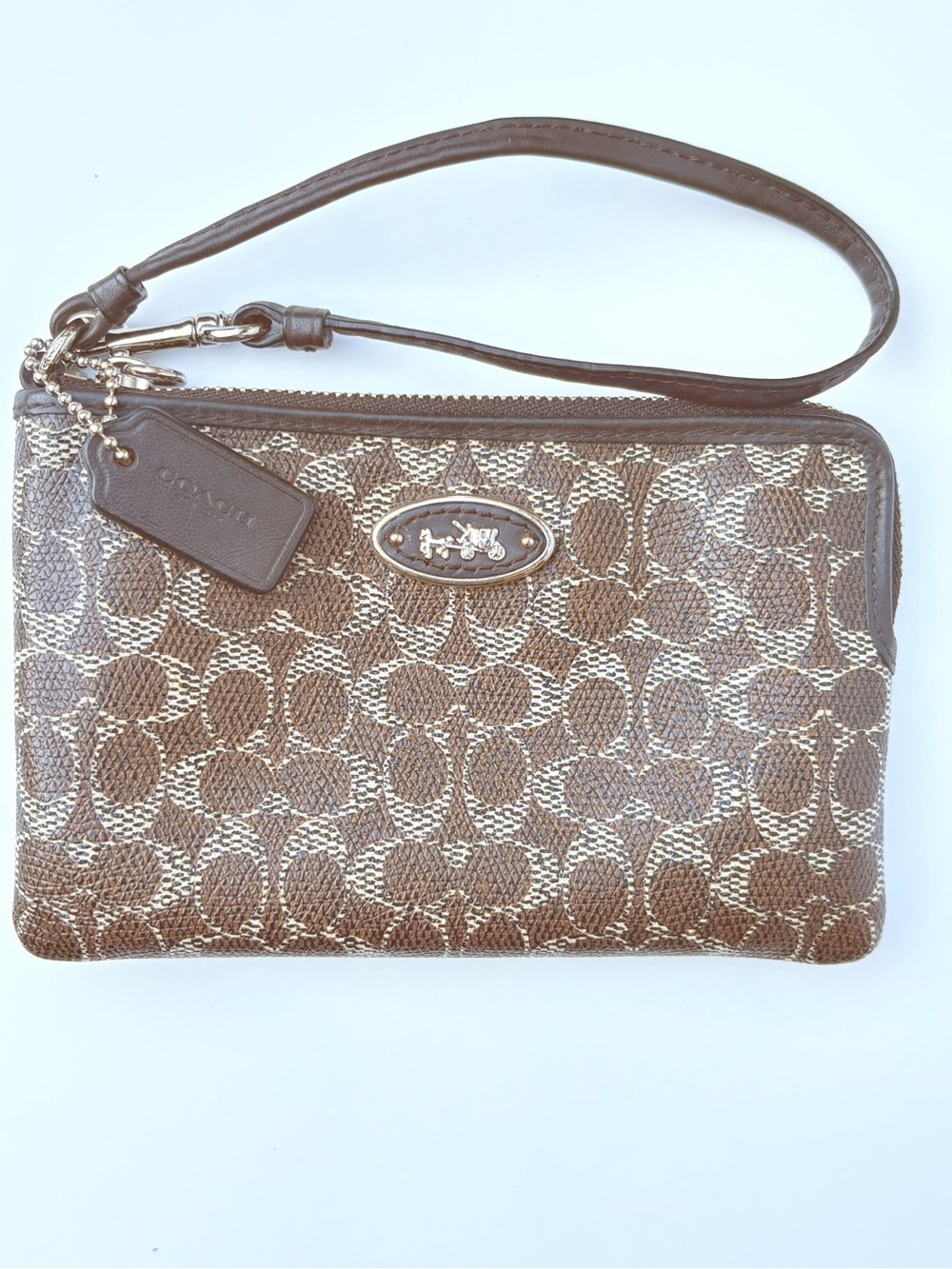 Vintage Coach Signature Wristlet Horse Carriage Brown Mini